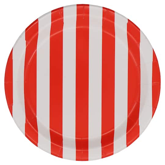 24 Packs: 10 ct. (240 total) 7" Red & White Stripes Snack Plates by Celebrate It™